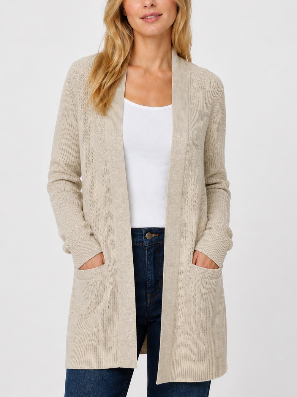 New GAP Open Front Soft Knit Long Cardigan Duster Sweater Oyster Gray GP005840 M